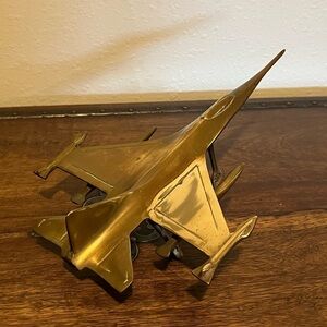 1980s Solid Brass General Dynamics F-16 Fighter Jet / Plane Figurine 12"